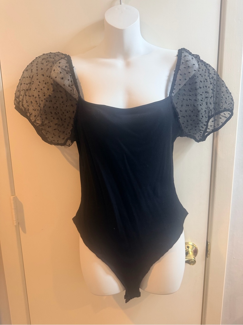 Altar'd State Black Puff-Sleeve Square Neck Bodysuit